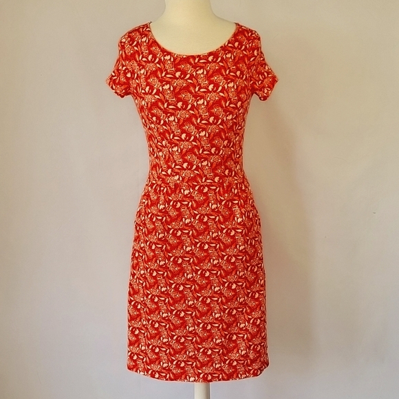 Boden SS Jersey Dress Orange w/ White Floral Print Size 6P - Picture 3 of 15